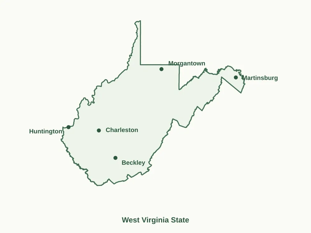 Map of West Virginia State showing major cities